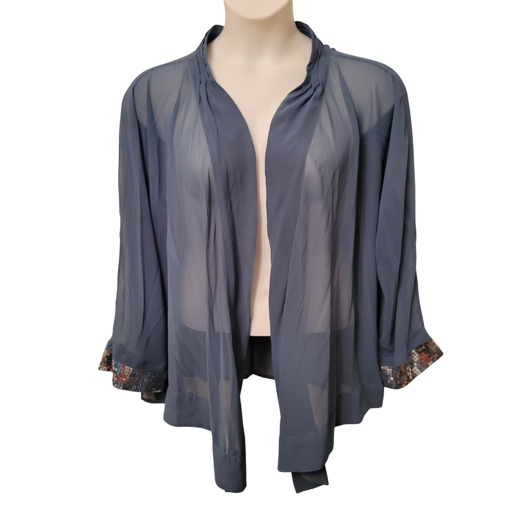 Soft Surroundings Sheer Open Front Jacket Sequin Blue 3X Whimsigoth Ethereal‎